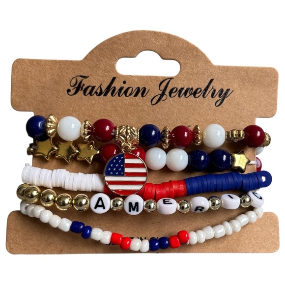 Red and White Patriotic Beaded Stretch Bracelets - Picture 3 of 6